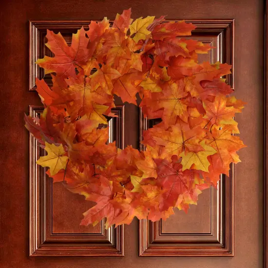 24-Inch Maple Leaf Wreath with Silk Leaves in Vibrant Autumn Colors - Ideal for Fall Decor, Thanksgiving Celebrations & Seasonal Accents - Floral Home by Artificial Flowers {2}