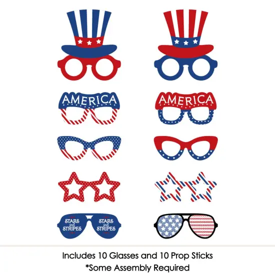 Big Dot of Happiness Patriotic Glasses - Paper Card Stock Memorial Day, 4th of July, or Labor Day USA Party Photo Booth Props Kit - 10 Count {4}