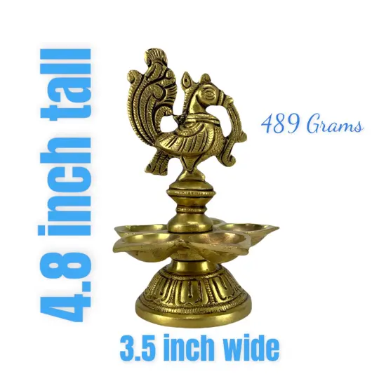 Peacock Deepam Brass Finish Diya Annam Deepak Samai Oil Lamp with Base Indian Festival Diwali Diya Hindu Puja Religious Home Decor Pooja Lamp Indian Housewarming Wedding Return Gift {5}