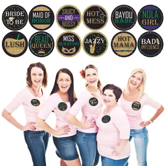Big Dot of Happiness Nola Bride Squad - New Orleans Bachelorette Party Funny Name Tags - Party Badges Sticker Set of 12 {1}