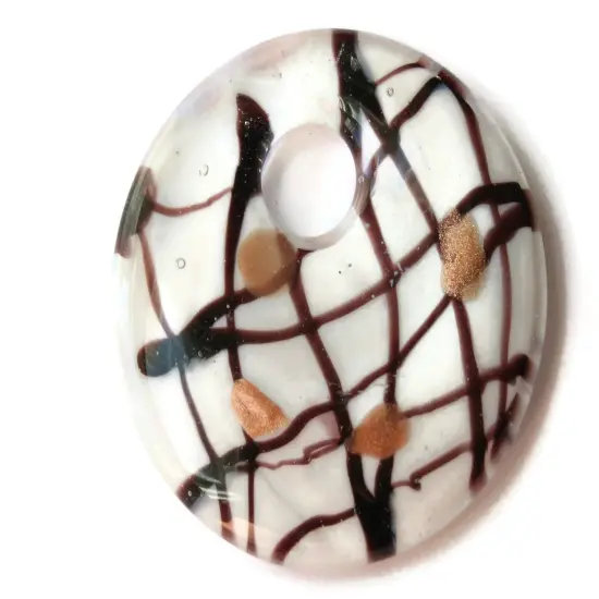 50mm White with Black and Gold Foil Glass Donut Pendant {2}