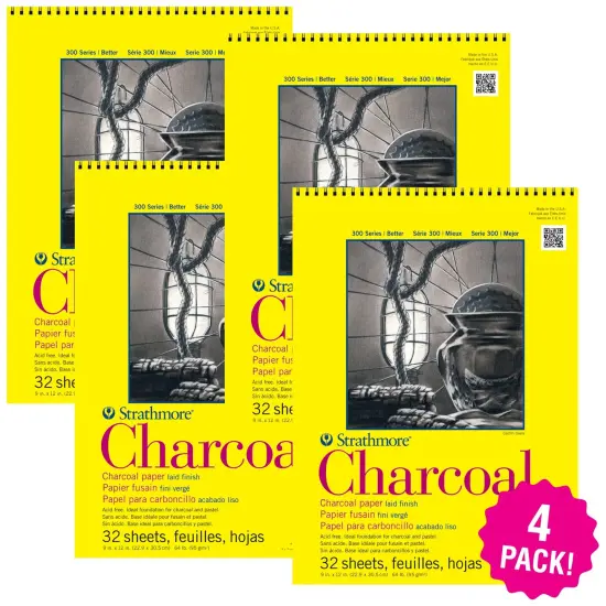 Multipack of 4 - Strathmore Charcoal Spiral Paper Pad 9"X12"-32 Sheets {1}