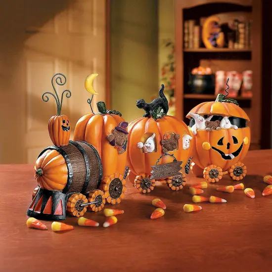 Pumpkin Express Train for Halloween - Home Decor - Figurines - Molded - Halloween - 1 Piece {1}