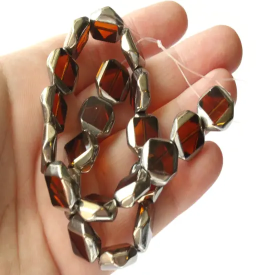 22 14mm Silver Rimmed Glass Brown Octagon Window Beads {2}