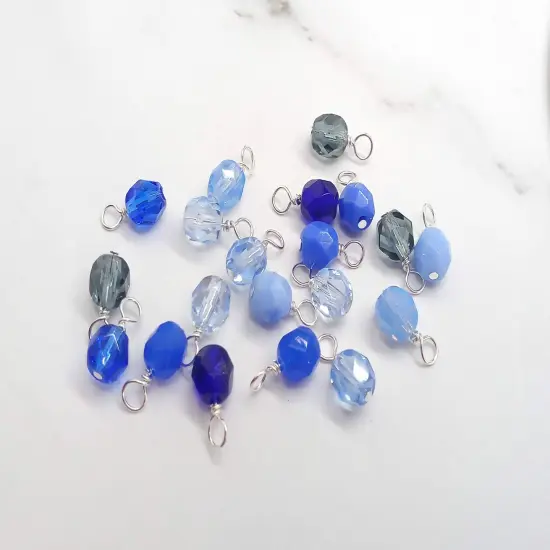 Blue Czech Glass Bead Charms, 6mm Faceted Bead Dangle Charms, 10 pieces, Adorabilities {1}