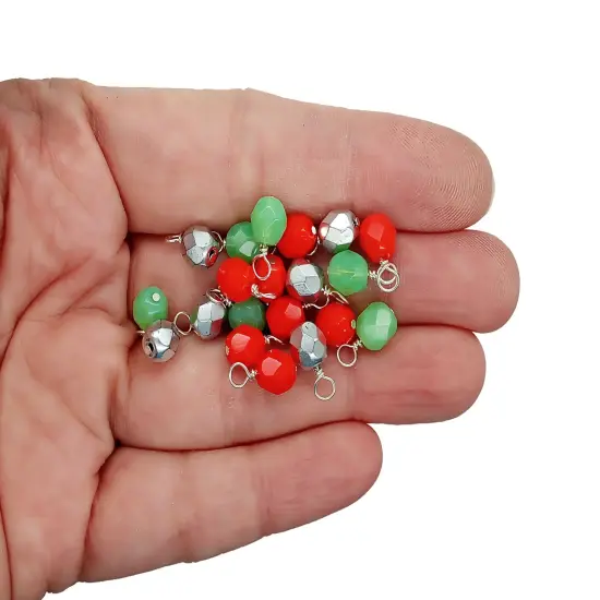 Christmas Color Charms, 20 pc 6mm Faceted Glass Bead Dangle Mix, Adorabilities {2}
