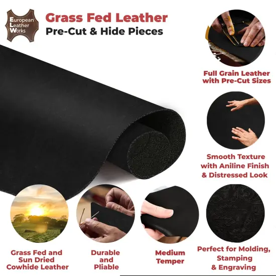 ELW 8-10 oz. (3-4mm) Thick Pre-Cut Piece 6"x6'' to 24"x48" - Available Bourbon, Tobacco & Whiskey Brown Color - Full Grain Leather Grass Fed Cow Hides, Oil Tanned for Tooling, Carving, Molding, Craft, Hobby, Sewing, Pyrography, Knife Sheaths {3}