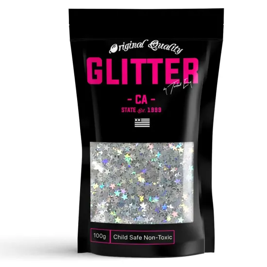 3mm Silver Holographic STARS Premium Glitter Multi Purpose Dust Powder 50g / 1.75oz for use with Arts & Crafts Wine Glass Decoration Weddings Cards Flowers Cosmetic Face Body (Packaging May Vary) {1}