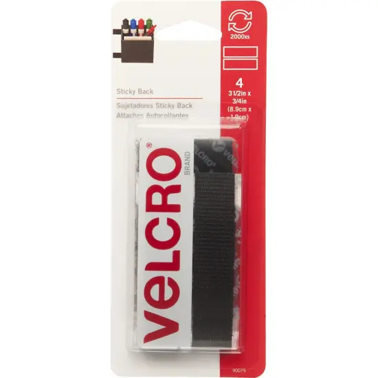 Multipack of 12 - VELCRO(R) Brand Sticky Back Tape .75"X3.5" 4/Pkg-Black {2}