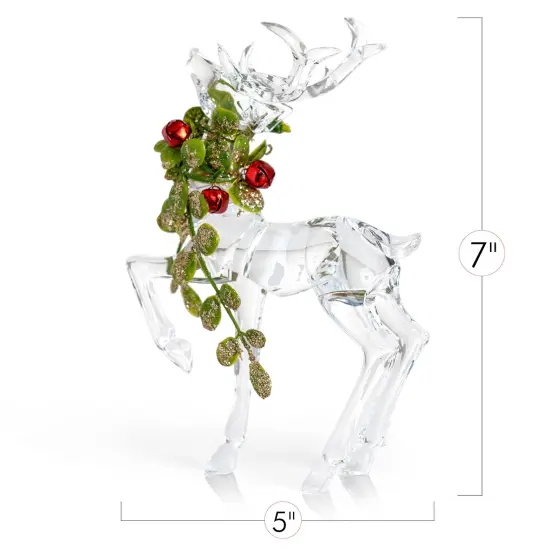Ornativity Acrylic Christmas Reindeer Ornaments - Holiday Clear Party Deer Figurine Statues with Green Mistletoe and Red Berries Dinner Tabletop Decorations Centerpiece - Pack of 2 {6}