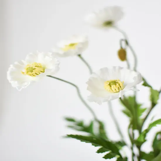 15" Faux Poppy Stem White Bush {5}