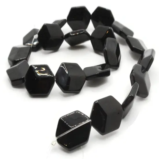 20 17mm Black Glass Hexagon Beads {4}