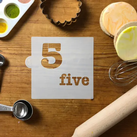 Number Five Cookie & Craft Stencil | CM145 by Designer Stencils | Cookie Decorating Tools | Baking Stencils for Royal Icing, Airbrush, Dusting Powder | Craft Stencils for Canvas, Paper, Wood | Reusable Food Grade Stencil {2}