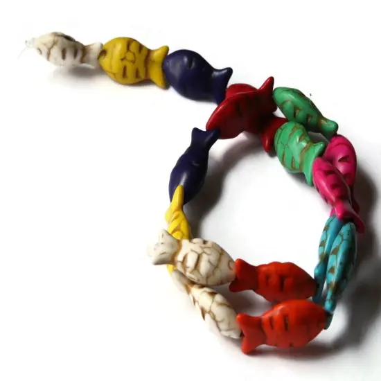 17 24mm Mixed Color Dyed Howlite Fish Beads Full Strand Gemstone Animal Beads bA1 {2}