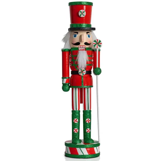 Ornativity Wooden Peppermint Christmas Nutcracker - Red, White and Green Glitter Candy Themed Holiday Nut Cracker Doll Figure Toy Soldier Decorations {1}