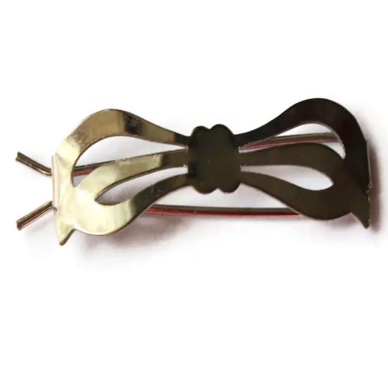 50mm Vintage Silver Bow Barrette from the 1950s or 1960s {1}
