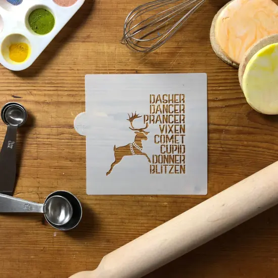 Santa's Reindeer Cookie & Craft Stencil | CM170 by Designer Stencils | Cookie Decorating Tools | Baking Stencils for Royal Icing, Airbrush, Dusting Powder | Craft Stencils for Canvas, Paper, Wood | Reusable Food Grade Stencil {2}