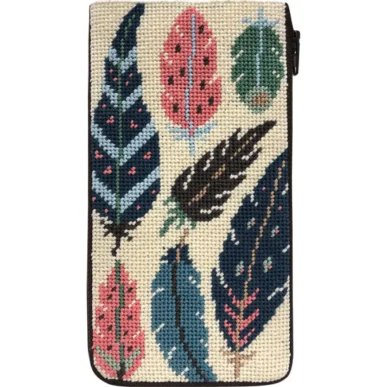 Stitch & Zip Eyeglass Case Needlepoint Kit- Feathers Multicolor {1}