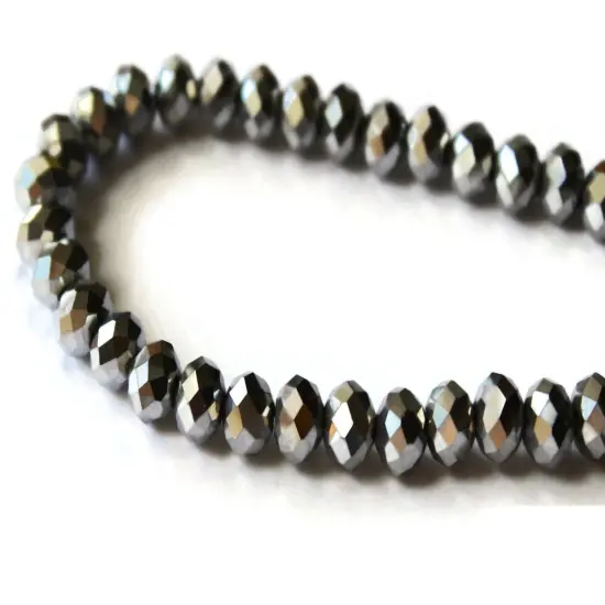 36 6mm x 8mm Silver Crystal Faceted Rondelle Beads {1}