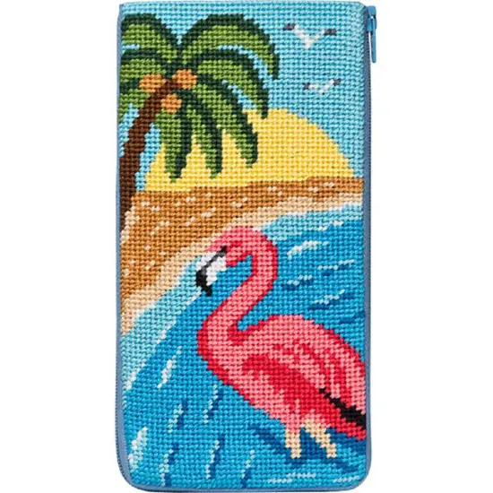Alice Peterson Stitch & Zip Needlepoint Eyeglass Case Kit - SZ483 Flamingo Multicolor {1}
