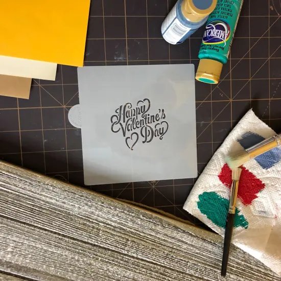 Chalkboard Written Happy Valentine's Day Cookie & Craft Stencil | CM049 by Designer Stencils | Cookie Decorating Tools | Baking Stencils for Royal Icing, Airbrush, Dusting Powder | Craft Stencils for Canvas, Paper, Wood | Reusable Food Grade Stencil {3}