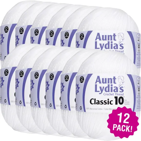 Multipack of 12 - Aunt Lydia's Classic Crochet Thread Size 10 Jumbo-White {1}