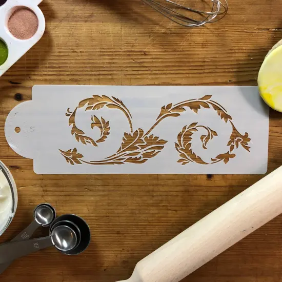 Florentine Leaf Cake Stencil | C477 by Designer Stencils | Cake Decorating Tools | Baking Stencils for Royal Icing, Airbrush, Dusting Powder | Reusable Plastic Food Grade Stencil for Cakes | Easy to Use & Clean Cake Stencil {3}