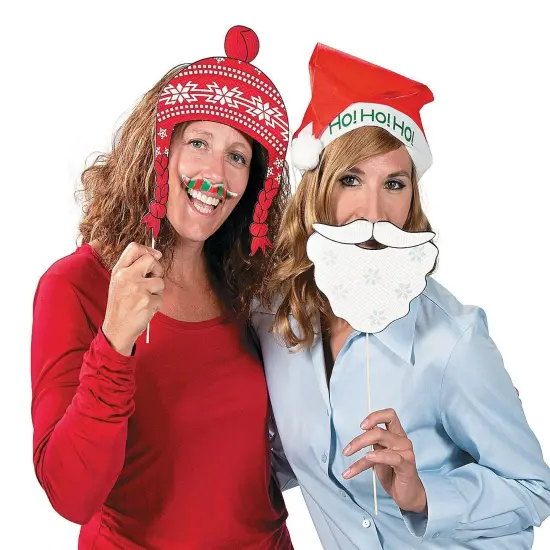 Fun Express Christmas Santa & Elf Stick Costume Photo Booth Props - 12 pcs {2}