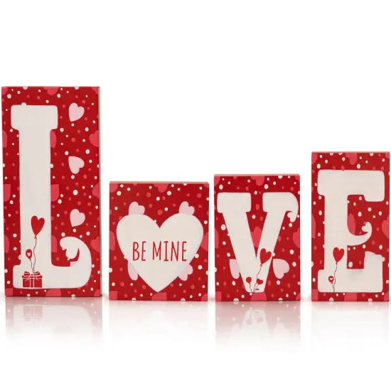 Ornativity Red Wooden Love Blocks - Valentine's Day Romantic Heart Wood Letters Block Decoration Sign with Hearts for Mantel Shelf Over Fireplace, Table Top, Home and Office {1}