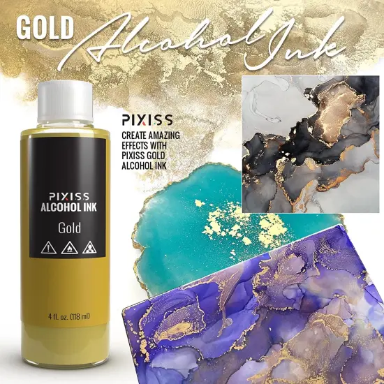 Pixiss Silver and Gold Metallic Alcohol Ink for Resin, 3 Pixiss Applicator Bottles {6}