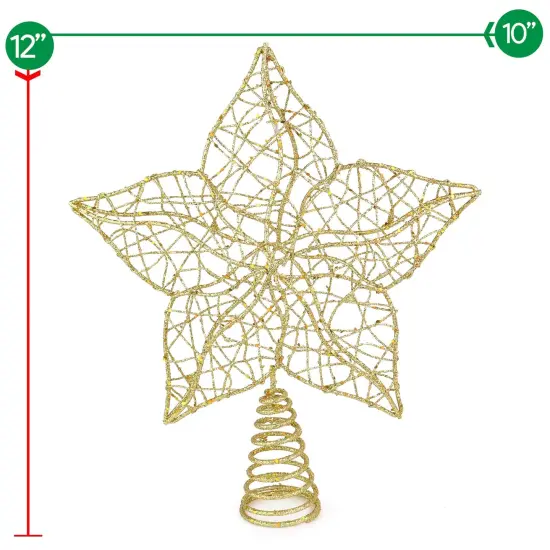 Ornativity Glittered Star Tree Topper - Christmas Gold Sparkle Wire Star Leafy Decoration {5}