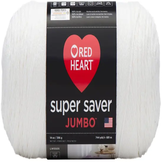 Red Heart Super Saver Jumbo White Yarn - 2 Pack of 396g/14oz - Acrylic - 4 Medium (Worsted) - 744 Yards - Knitting/Crochet {2}