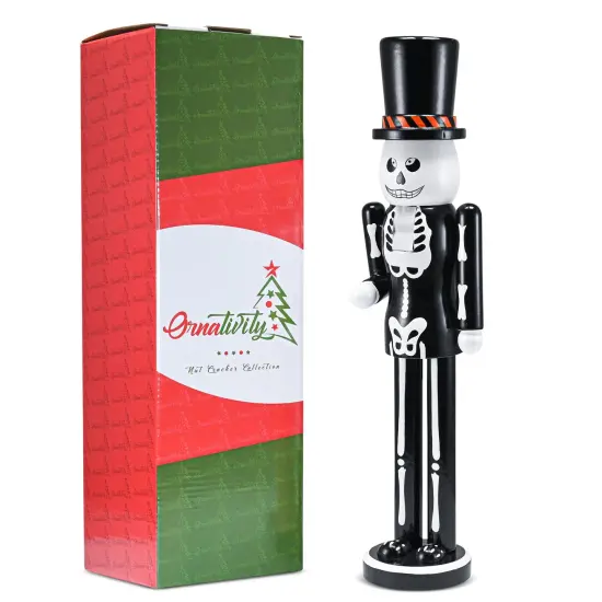 Ornativity Christmas Scary Skeleton Nutcracker &ndash; Black and White Wooden Day of The Dead Skeletal Nutcracker Man with Top Hat Xmas and Halloween Themed Holiday Nut Cracker Doll Figure Decorations {1}