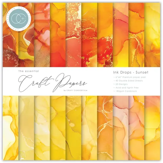 Craft Consortium Double-Sided Paper Pad 6"X6" 40/Pkg-Ink Drops - Sunset, 20 Designs {1}