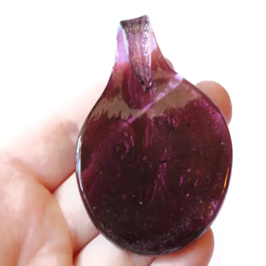 58mm Gold and Purple Spiral Foil Glass Pendant Lampwork Glass Spoon Pendant {5}