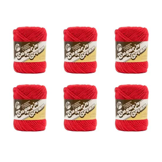 Lily Sugar'N Cream Red Yarn - 6 Pack of 71g/2.5oz - Cotton - 4 Medium (Worsted) - 120 Yards - Knitting/Crochet {1}