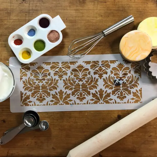 Damask Cake Stencil Side | C331 by Designer Stencils | Cake Decorating Tools | Baking Stencils for Royal Icing, Airbrush, Dusting Powder | Reusable Plastic Food Grade Stencil for Cakes | Easy to Use & Clean Cake Stencil {3}