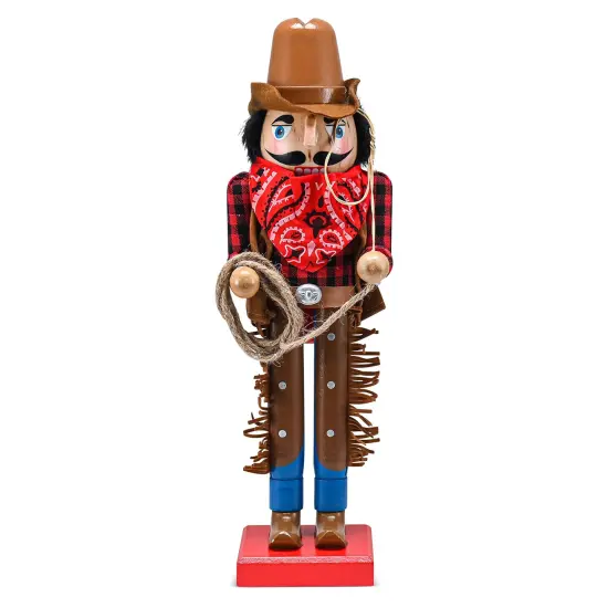 Ornativity Christmas Western Cowboy Nutcracker &ndash; Brown and Red Wooden Nutcracker Cow Boy with a Rope and Lasso Xmas Themed Holiday Nut Cracker Doll Figure Decorations {1}