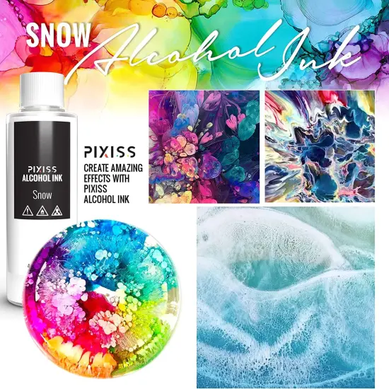 Pixiss White Snow Blanco Alcohol Ink for Resin 4oz, 3 Pixiss Applicator Bottles and Funnel {3}
