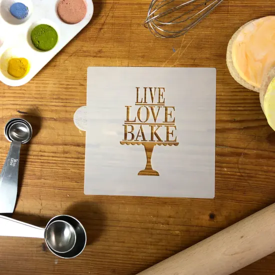 Live, Love, Bake Cookie & Craft Stencil | CM114 by Designer Stencils | Cookie Decorating Tools | Baking Stencils for Royal Icing, Airbrush, Dusting Powder | Craft Stencils for Canvas, Paper, Wood | Reusable Food Grade Stencil {3}