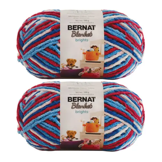 Bernat Blanket Brights Red White & Boom Yarn - 2 Pack of 300g/10.5oz - Polyester - 6 Super Bulky - 220 Yards - Knitting/Crochet {1}
