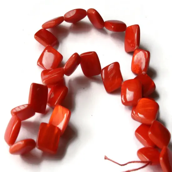13mm Orange Red Mother Of Pearl Diamond Dyed Seashell Beads {3}
