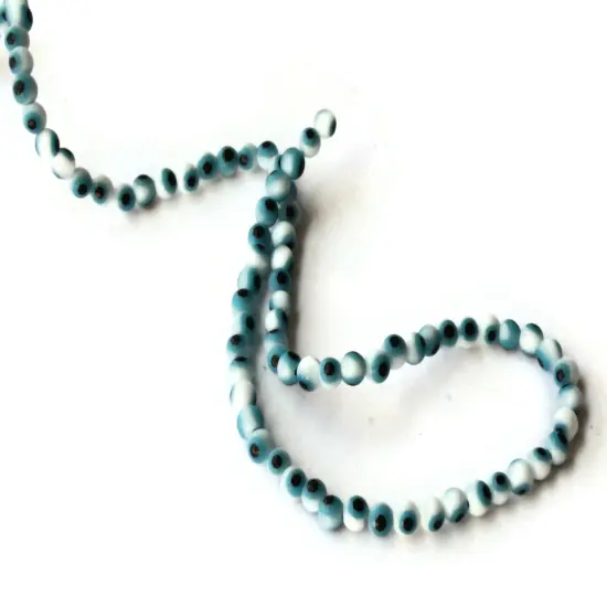 4mm White and Blue Evil Eye Round Glass Beads {4}