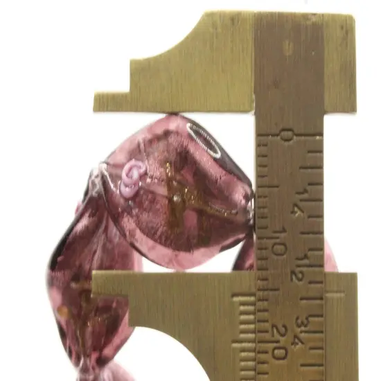 10 20mm Purple with Pink and Green Flower Lampwork Glass Flat Oval Twist Beads {6}