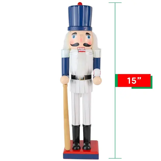 Ornativity Baseball Nutcracker 15" - Baseball Player with White Pin Stripe Uniform and Bat Holiday Decor Nutcracker {4}