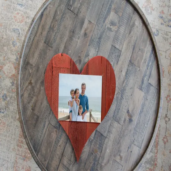 Rustic Farmhouse 12" Wood Heart with 5" x 7" Transparent Acrylic Photo Holder White {4}