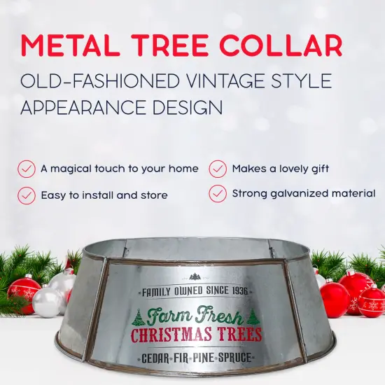 Ornativity Metal Christmas Tree Collar - 18" Galvanized Tin Metal Rustic Bucket Base Skirt for Xmas Holiday Tree Bottom {6}