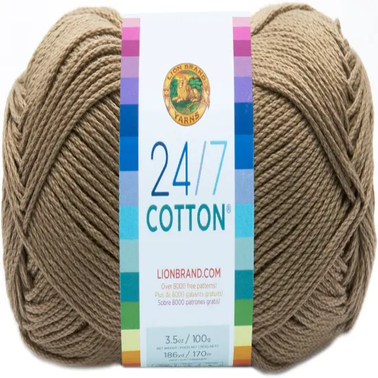 (12 Pack) Lion Brand 24/7 Cotton Yarn - Taupe {3}