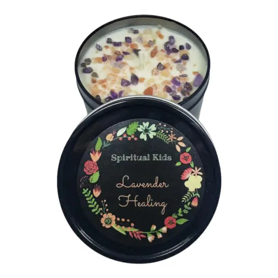 Lavender Healing 8 Oz Candle With Amethyst Crystals & Himalayan Salt Soy Wax/Essential Oils: Protection, Healing and Purification {1}