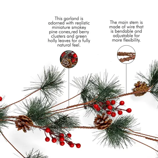 Ornativity Pine and Berries Garland - Pine Needles, Pinecone and Berry Rustic Holiday Christmas Tree Natural Garland Decorations &ndash; 6 Ft {4}
